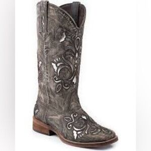 🌟Roper Women’s Fancy Silver Inlay Western Boots- Square Toe🌟